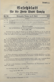 Gesetzblatt für die Freie Stadt Danzig.1938, Nr. 24 (6 April) - Ausgabe A
