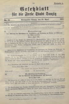 Gesetzblatt für die Freie Stadt Danzig.1938, Nr. 25 (13 April) - Ausgabe A
