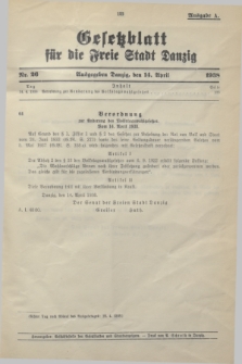Gesetzblatt für die Freie Stadt Danzig.1938, Nr. 26 (14 April) - Ausgabe A