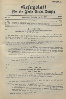 Gesetzblatt für die Freie Stadt Danzig.1938, Nr. 31 (11 Mai) - Ausgabe A