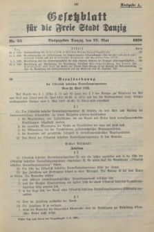 Gesetzblatt für die Freie Stadt Danzig.1938, Nr. 33 (25 Mai) - Ausgabe A