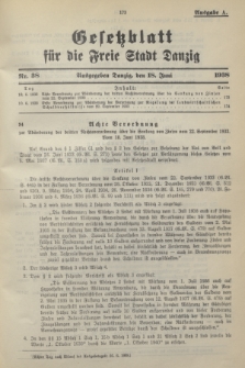 Gesetzblatt für die Freie Stadt Danzig.1938, Nr. 38 (18 Juni) - Ausgabe A