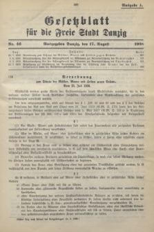 Gesetzblatt für die Freie Stadt Danzig.1938, Nr. 46 (17 August) - Ausgabe A