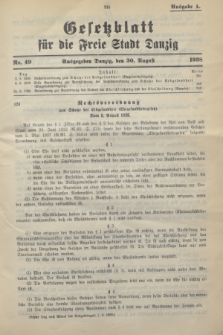 Gesetzblatt für die Freie Stadt Danzig.1938, Nr. 49 (30 August) - Ausgabe A