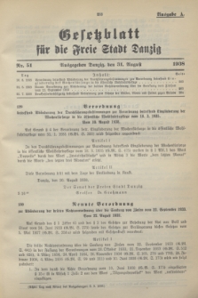 Gesetzblatt für die Freie Stadt Danzig.1938, Nr. 51 (31 August) - Ausgabe A