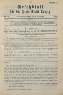 Gesetzblatt für die Freie Stadt Danzig.1938, Nr. 54 (8 September) - Ausgabe A
