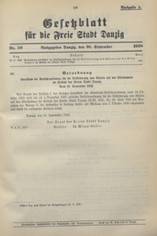 Gesetzblatt für die Freie Stadt Danzig.1938, Nr. 59 (20 September) + dod. - Ausgabe A