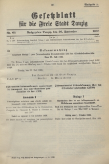 Gesetzblatt für die Freie Stadt Danzig.1938, Nr. 62 (26 September) - Ausgabe A