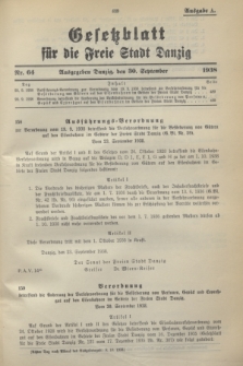 Gesetzblatt für die Freie Stadt Danzig.1938, Nr. 64 (30 September) - Ausgabe A