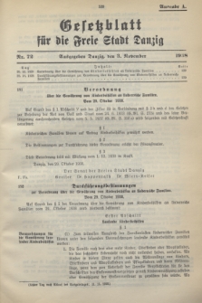 Gesetzblatt für die Freie Stadt Danzig.1938, Nr. 72 (3 November) - Ausgabe A