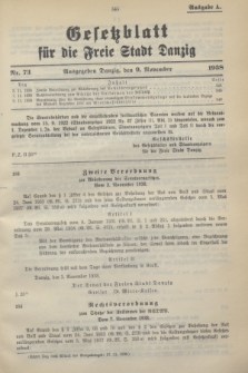 Gesetzblatt für die Freie Stadt Danzig.1938, Nr. 73 (9 November) - Ausgabe A