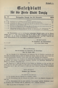 Gesetzblatt für die Freie Stadt Danzig.1938, Nr. 77 (17 November) - Ausgabe A
