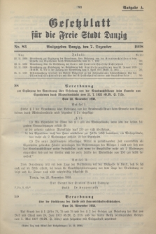 Gesetzblatt für die Freie Stadt Danzig.1938, Nr. 83 (7 Dezember) - Ausgabe A