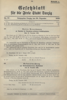 Gesetzblatt für die Freie Stadt Danzig.1938, Nr. 87 (28 Dezember) - Ausgabe A