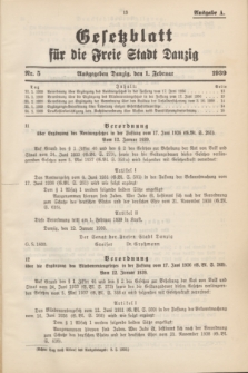 Gesetzblatt für die Freie Stadt Danzig.1939, Nr. 5 (1 Februar) - Ausgabe A