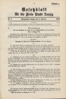 Gesetzblatt für die Freie Stadt Danzig.1939, Nr. 6 (2 Februar) - Ausgabe A