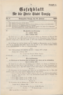 Gesetzblatt für die Freie Stadt Danzig.1939, Nr. 9 (22 Februar) - Ausgabe A