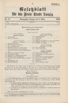 Gesetzblatt für die Freie Stadt Danzig.1939, Nr. 12 (2 März) - Ausgabe A