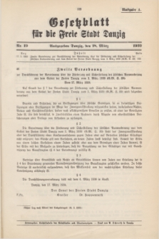 Gesetzblatt für die Freie Stadt Danzig.1939, Nr. 19 (18 März) - Ausgabe A
