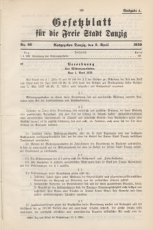 Gesetzblatt für die Freie Stadt Danzig.1939, Nr. 26 (3 April) - Ausgabe A