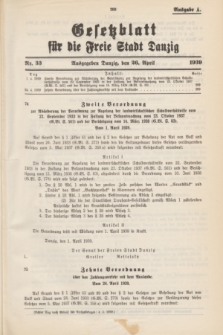 Gesetzblatt für die Freie Stadt Danzig.1939, Nr. 33 (26 April) - Ausgabe A