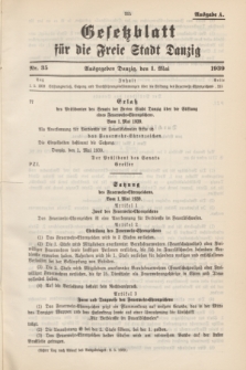 Gesetzblatt für die Freie Stadt Danzig.1939, Nr. 35 (1 Mai) - Ausgabe A