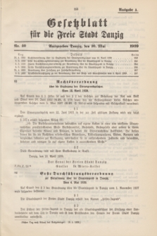 Gesetzblatt für die Freie Stadt Danzig.1939, Nr. 40 (10 Mai) - Ausgabe A