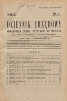 Dziennik Urzędowy Kuratorjum Okręgu Szkolnego Wileńskiego. R.5, nr 4 (5 kwietnia 1928)