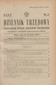 Dziennik Urzędowy Kuratorjum Okręgu Szkolnego Wileńskiego. R.5, nr 9 (10 września 1928)
