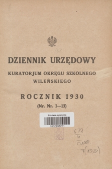 Dziennik Urzędowy Kuratorjum Okręgu Szkolnego Wileńskiego. R.7, Alfabetyczny spis rzeczy (1930)