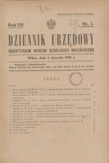 Dziennik Urzędowy Kuratorjum Okręgu Szkolnego Wileńskiego. R.7, nr 1 (1 stycznia 1930)