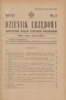 Dziennik Urzędowy Kuratorjum Okręgu Szkolnego Wileńskiego. R.7, nr 3 (1 marca 1930)