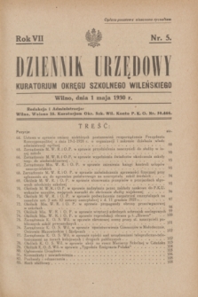 Dziennik Urzędowy Kuratorjum Okręgu Szkolnego Wileńskiego. R.7, nr 5 (1 maja 1930)