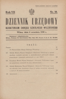 Dziennik Urzędowy Kuratorjum Okręgu Szkolnego Wileńskiego. R.7, nr 10 (6 września 1930)