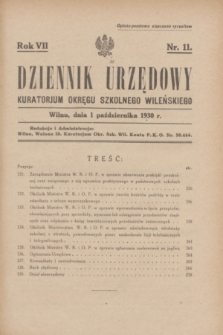 Dziennik Urzędowy Kuratorjum Okręgu Szkolnego Wileńskiego. R.7, nr 11 (1 października 1930)
