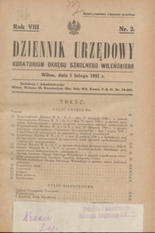 Dziennik Urzędowy Kuratorjum Okręgu Szkolnego Wileńskiego. R.8, nr 2 (1 lutego 1931)
