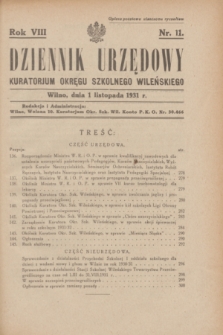 Dziennik Urzędowy Kuratorjum Okręgu Szkolnego Wileńskiego. R.8, nr 11 (1 listopada 1931)