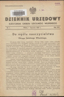 Dziennik Urzędowy Kuratorjum Okręgu Szkolnego Wileńskiego. R.14, nr 1 (1 stycznia 1937)
