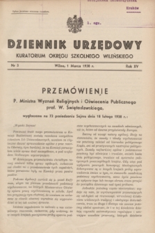 Dziennik Urzędowy Kuratorjum Okręgu Szkolnego Wileńskiego. R.15, nr 3 (1 marca 1938)