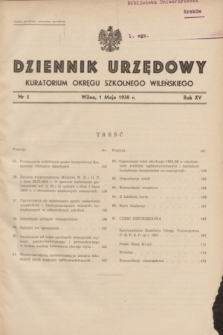 Dziennik Urzędowy Kuratorjum Okręgu Szkolnego Wileńskiego. R.15, nr 5 (1 maja 1938)