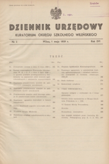 Dziennik Urzędowy Kuratorjum Okręgu Szkolnego Wileńskiego. R.16, nr 5 (1 maja 1939)