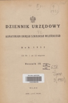 Dziennik Urzędowy Kuratorjum Okręgu Szkolnego Wileńskiego. R.9, Skorowidz alfabetyczny (1932)
