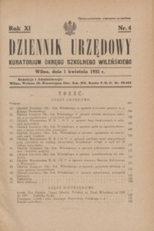 Dziennik Urzędowy Kuratorjum Okręgu Szkolnego Wileńskiego. R.9, nr 4 (1 kwietnia 1932)