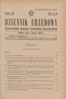 Dziennik Urzędowy Kuratorjum Okręgu Szkolnego Wileńskiego. R.9, nr 7/8 (1 lipca 1932)