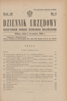 Dziennik Urzędowy Kuratorjum Okręgu Szkolnego Wileńskiego. R.9, nr 9 (1 września 1932)