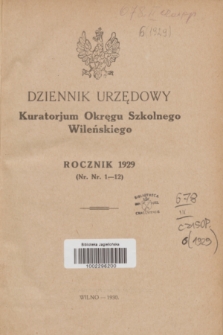 Dziennik Urzędowy Kuratorjum Okręgu Szkolnego Wileńskiego. R.6, Alfabetyczny spis rzeczy (1929)