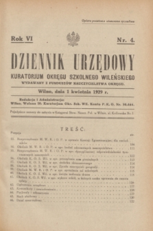 Dziennik Urzędowy Kuratorjum Okręgu Szkolnego Wileńskiego. R.6, nr 4 (1 kwietnia 1929)