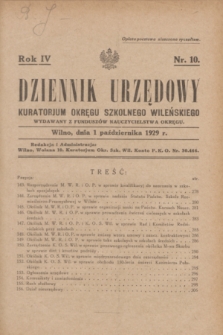 Dziennik Urzędowy Kuratorjum Okręgu Szkolnego Wileńskiego. R.6, nr 10 (1 października 1929)