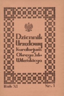 Dziennik Urzędowy Kuratorjum Okręgu Szkolnego Wileńskiego. R.11, nr 1 (1 stycznia 1934)