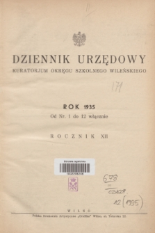 Dziennik Urzędowy Kuratorjum Okręgu Szkolnego Wileńskiego. R.12, Skorowidz alfabetyczny (1935)